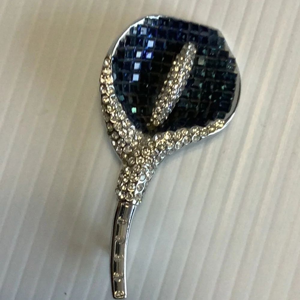 VINTAGE‎ 1950s Silver Blue Crystal Lily Brooch Mid-Century Glam Sparkle